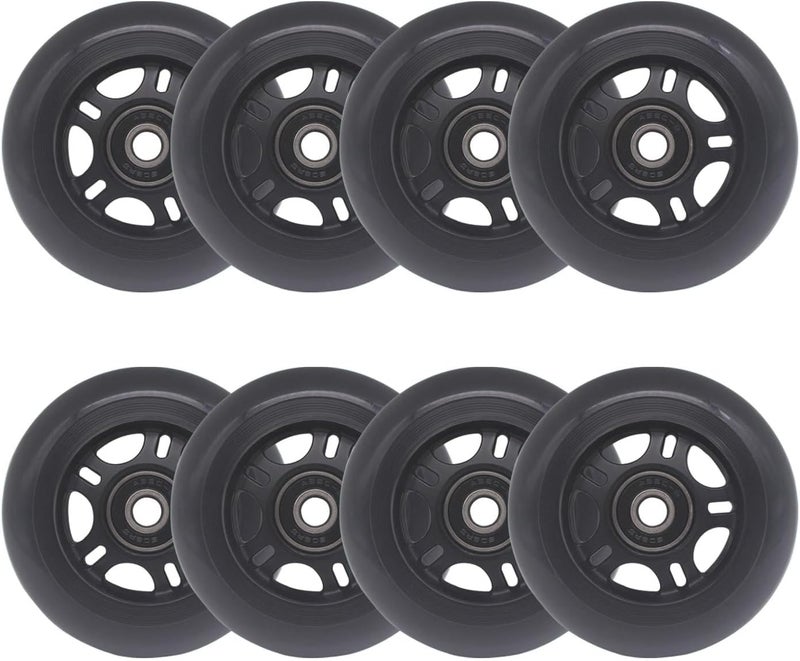 Fichanko Inline Skate Wheels, 72mm 76mm 80mm, 8 Pack with ABEC-9 Bearings, 85A Hardness for Indoor, Outdoor Skating (Black, 76mm) - Image 1